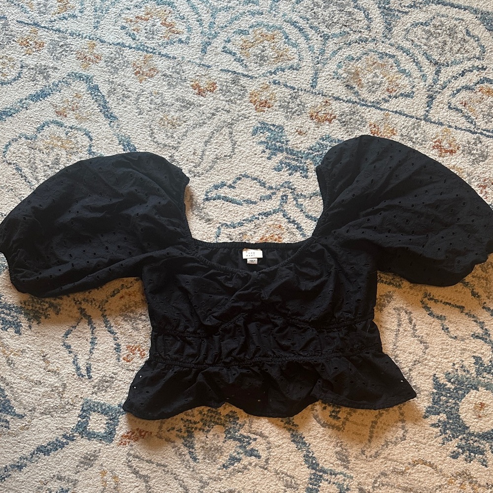 A New Day Black Puff Sleeve Crop Top